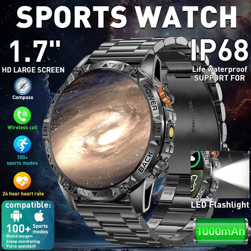LIGE Nuovo Smartwatch da Uomo con Batteria da 1000mAh, Impermeabile IP68, Orologio Fitness Sportivo con Chiamate Bluetooth e Musica, Smartwatch Maschile 2026