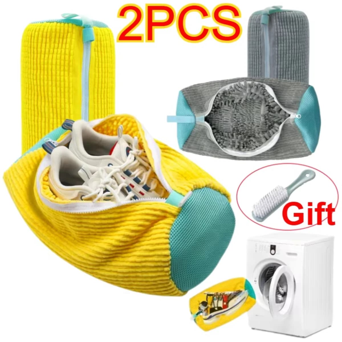 2PCS Shoe Washing Bag Washing Machine Laundry Bags with Zipper Closure Shoes Cleaning Bag Shoes Laundry Fluffy Fibers Sneaker
