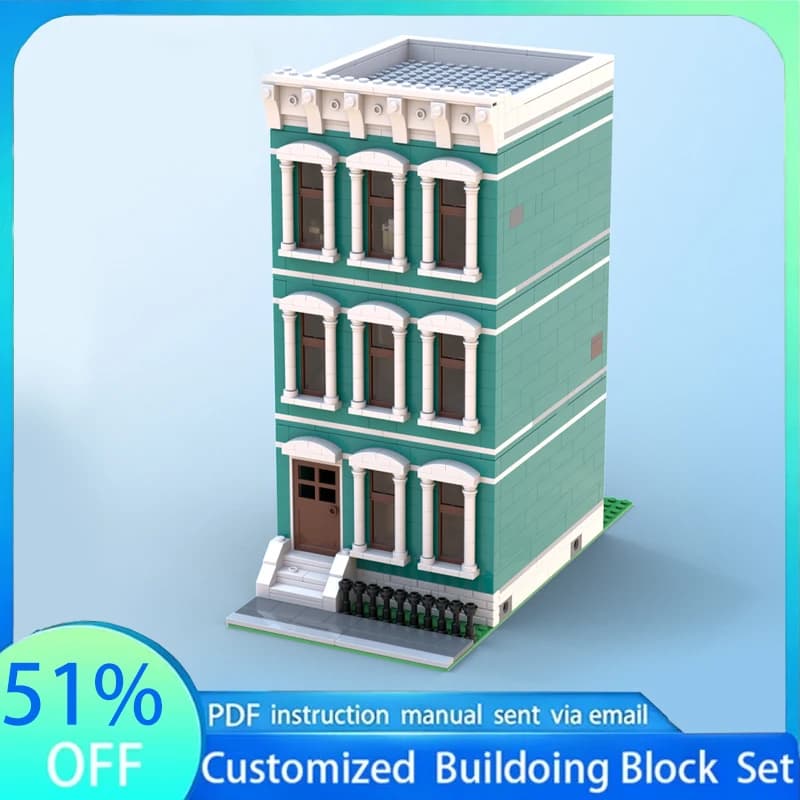 1376PCS Italianate Modular Townhouse MOC Model Building Blocks Street View Architecture DIY Assembly Education Gift Collection