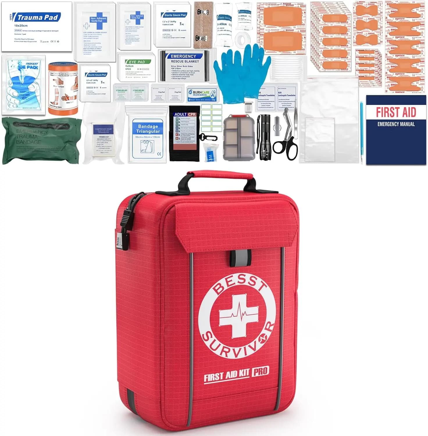Kit di Pronto Soccorso da 265 Pezzi con Scomparti Etichettati per Auto, Campeggio e Sopravvivenza all'Aperto