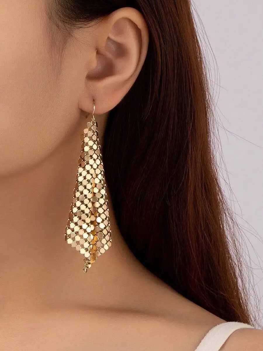 1 paio di eleganti orecchini pendenti con catena in rete metallica scintillante per donna, versatili per feste, vacanze, San Valentino, adatti per A