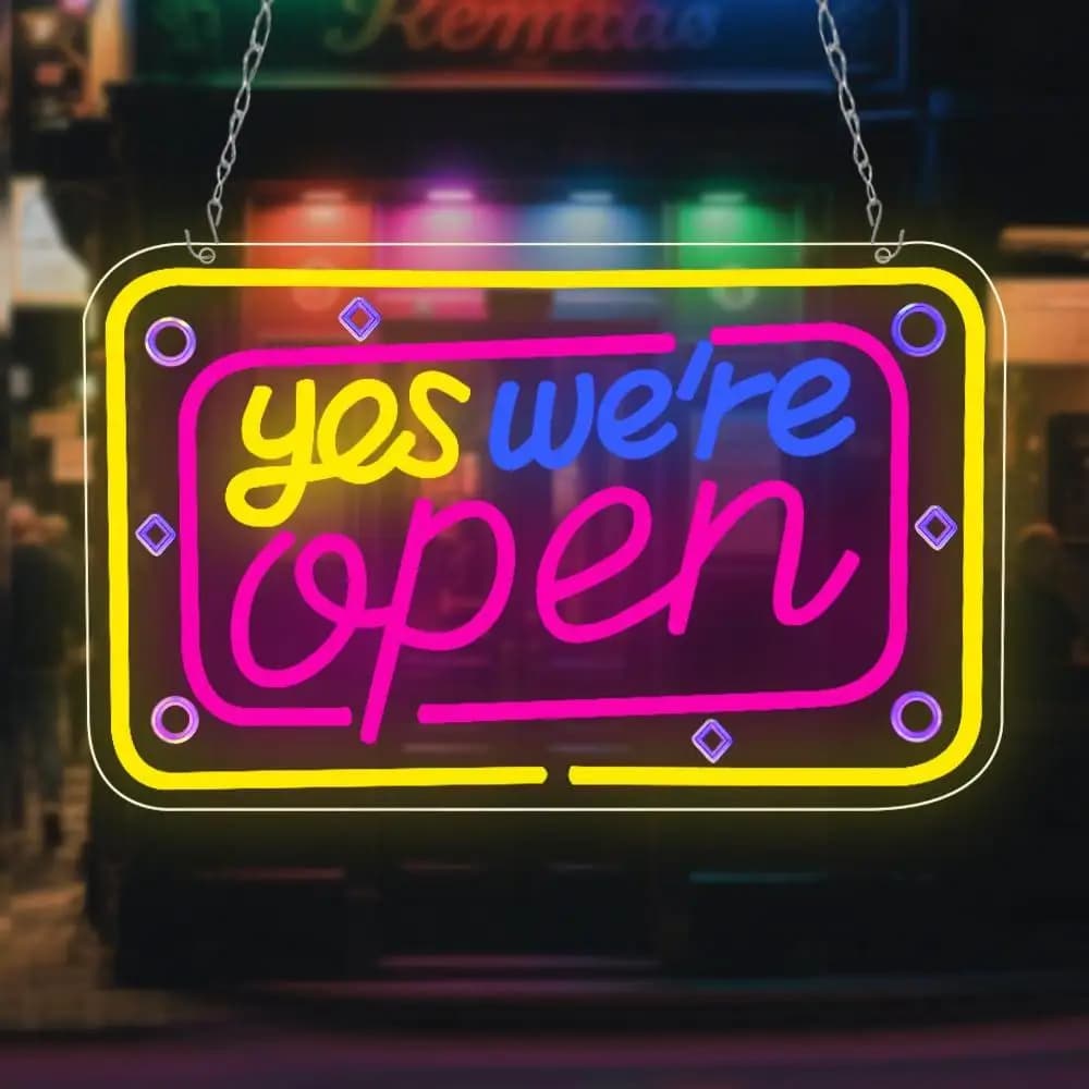 Yes We're Open Neon Sign USB Dimmable LED Light for Business Coffee Shop Bar Bakery Hotel Store Aesthetic Decor Gift Night Light