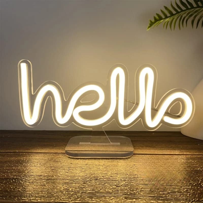 Mini Insegna al Neon LED Lampada USB Insegne Neon 'Hello' Decorazione per Casa Camera da Letto Stanza dei Bambini Ufficio Scrivania Piccola Luce Decorazione da Parete