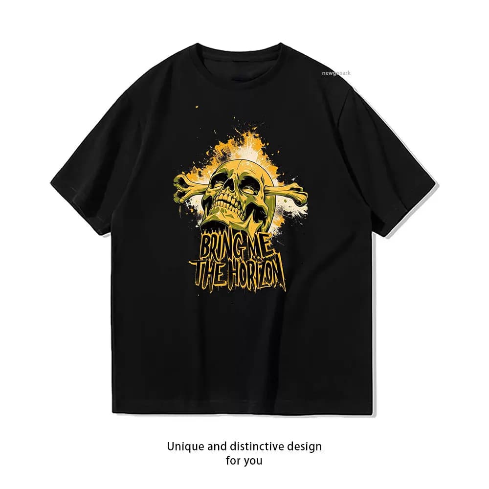 Bring Me the Horizon Skull Art T-shirt Magliette grafiche casual in cotone Creative streetwear Camicia classica con scollo a O