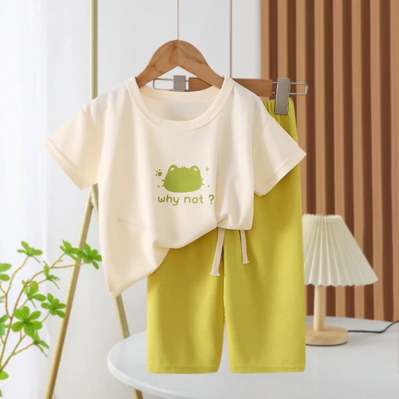 2 3 4 5 6 8 anni Set di abbigliamento estivo per ragazze Modello di cartone animato Stampa di lettere T-shirt + Pantaloni 2 pezzi Vestito per bambini Vestito casual