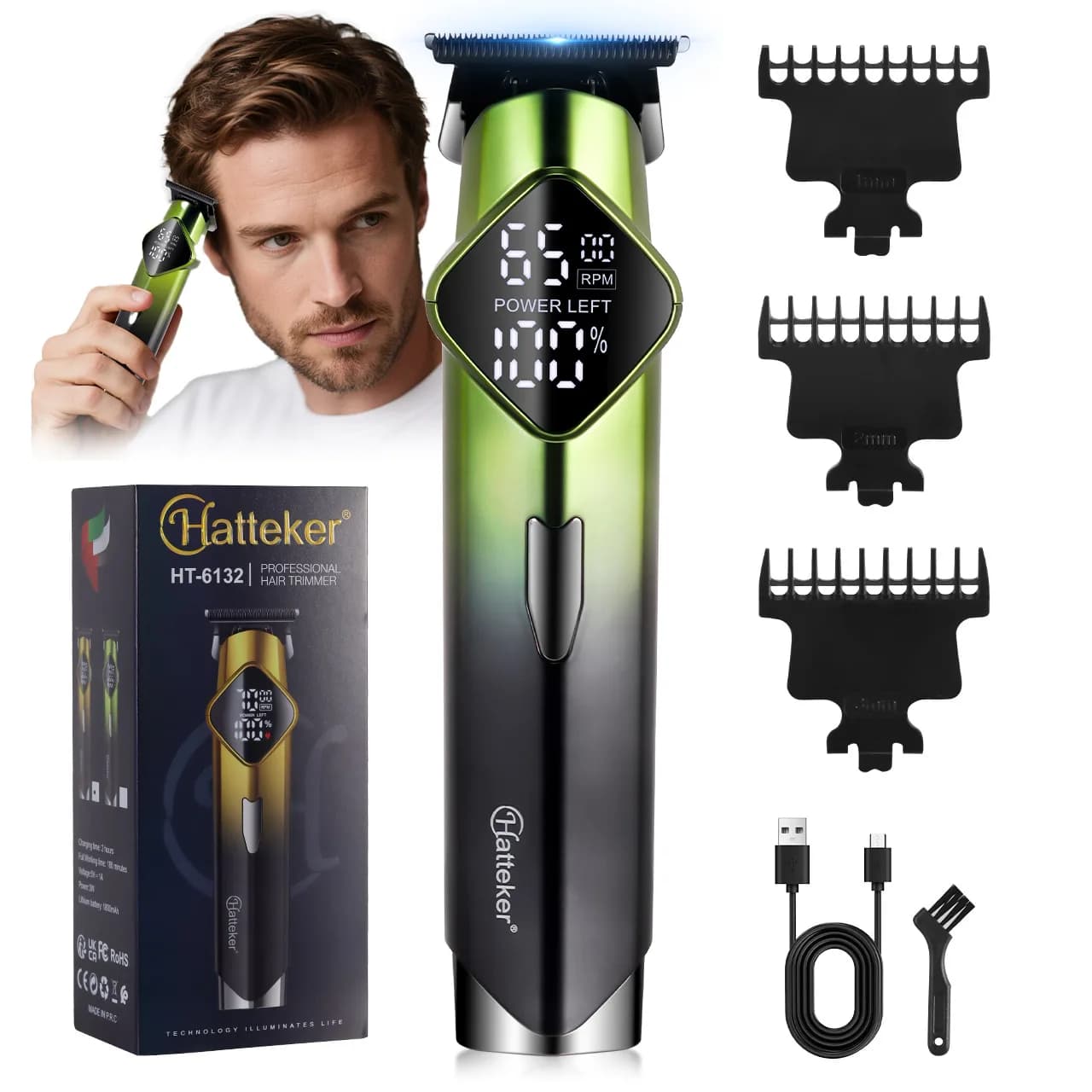 Hatteker Home-use Men's High-Power Oil Head Electric Trimmer with Digital Display for Men Wet or Dry