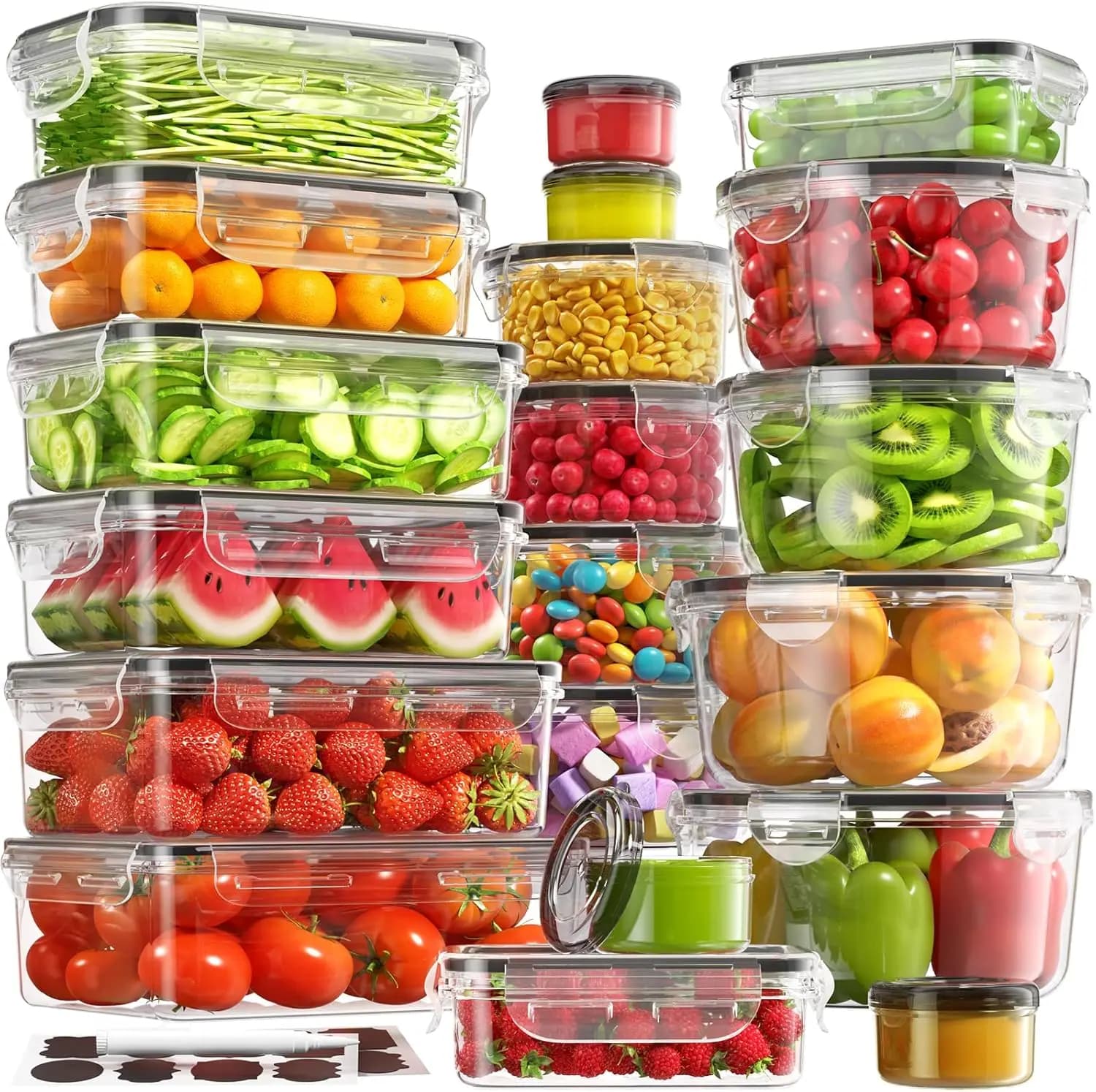 Set di 40 Contenitori Ermetici per Alimenti con Coperchi, Set per Preparazione Pasti a Prova di Perdite, Plastica Riutilizzabile Senza BPA, Adatti per Microonde/Lavastoviglie