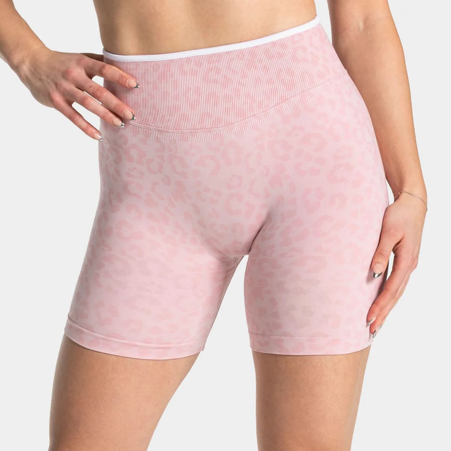 Womens Seamless Leopard Print High Waist Push Up Gym Fitness Running Workout Yoga Shorts Cycling Sports Short Tights Leggings