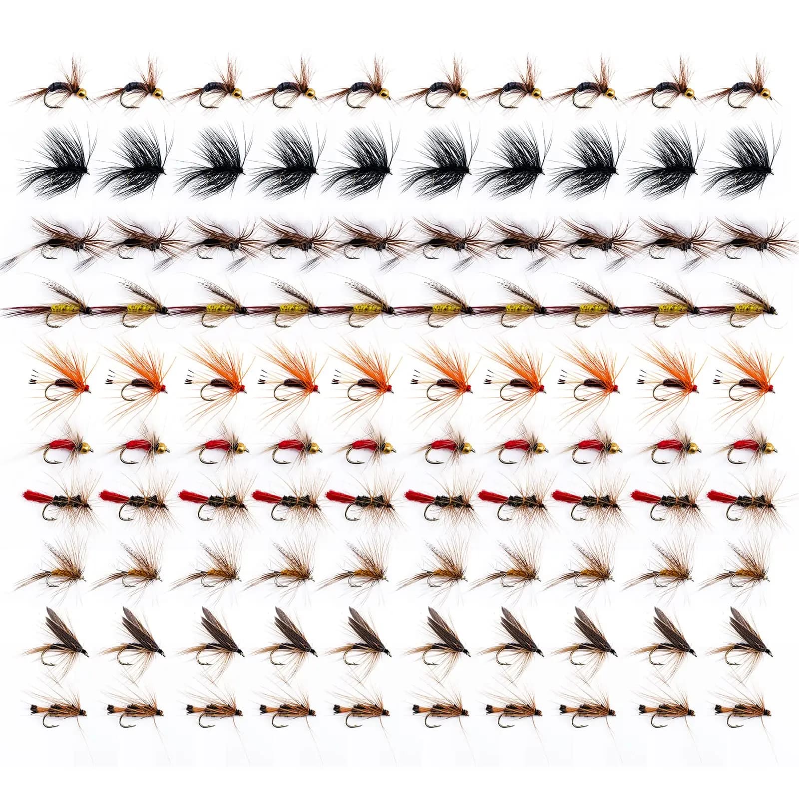 Goture 25-100pcs Mosche da pesca a mosca Kit Esche da pesca a mosca Mosche secche Mosche bagnate Stelle filanti Ninfi esca per la pesca alla trota spigola salmone