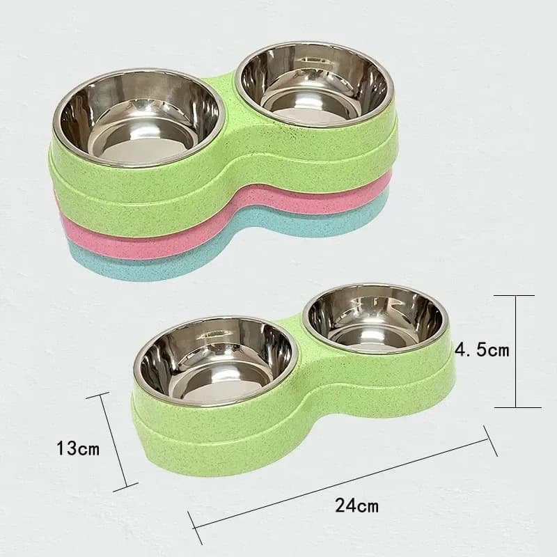 AA3 Double Pet Food Bowl Stainless Steel Drinkware Pet Drinking Dog Food Puppy Feeding Supplies Kitten Food Water Accessories
