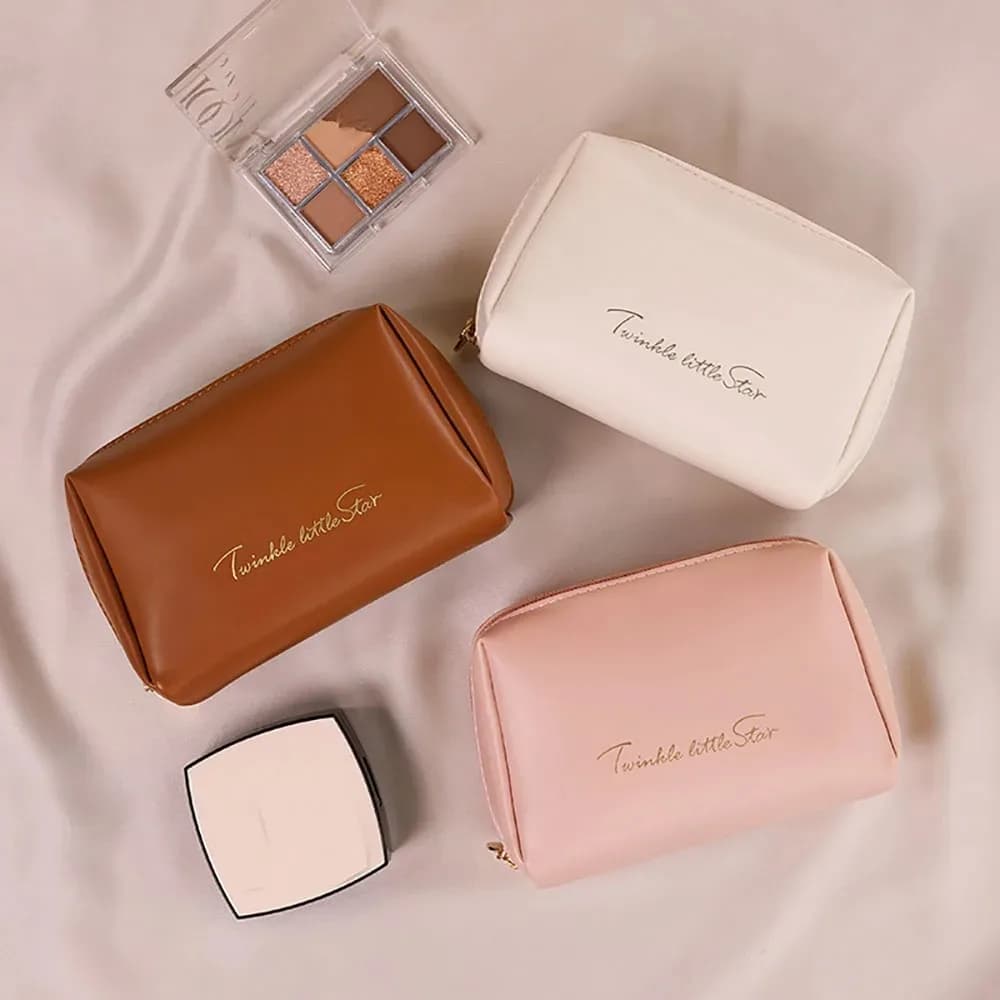 Travel Cosmetic Bag, Cosmetic Organizer, Waterproof PU Leather Washer Bag, Wide Opening Flat Cosmetic Case, Cosmetic Bag With Divider