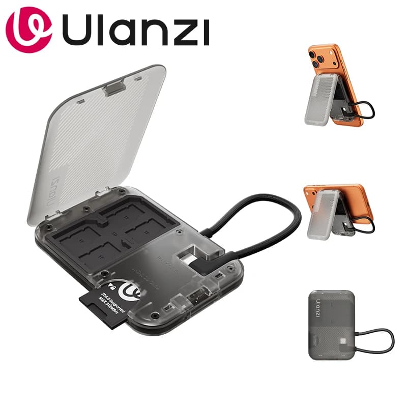 Ulanzi CC02 Portable SD Card Reader Phone Holder Stand Storage 5 MicroSD (TF)Card+2 SD Card w USB-C Cable 312MB/s Transfer Speed