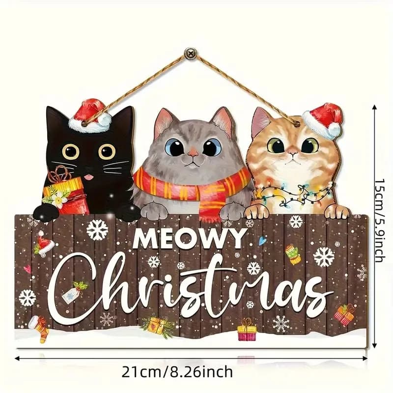 1 pz ciondolo gatto in legno di Natale carino decorazioni per la casa per le vacanze ideale per la decorazione della porta delle feste per l'albero di Natale della camera da letto