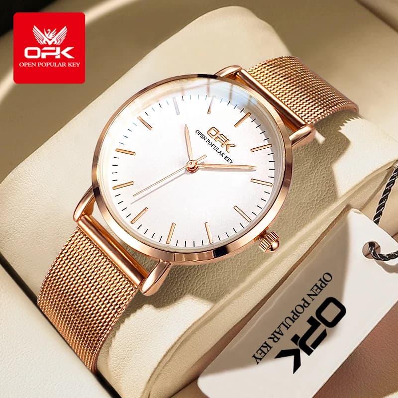 OPK 8101 Women's Watch Simple Quartz Watch Reloj Watch With Waterproof Bright Stainless Steel Mesh Strap For Women Original