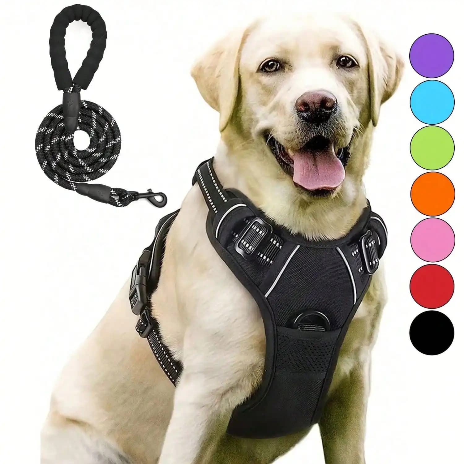Pettorina Riflettente Anti-Strozzamento per Cani, Regolabile, Imbottita Morbida, Design Anti-Trazione, 2 Clip per Guinzaglio