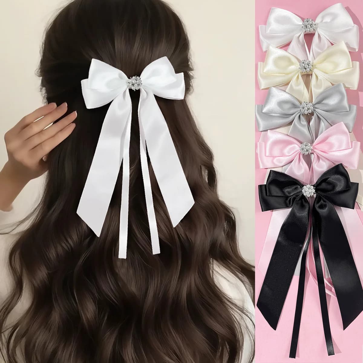 24 pz/lotto 5.7 "Capelli Da Sposa Lunghi Forcelle In Raso Lungo Nappa Arco Pinze Strass Hairgrips per Le Donne Ragazze Copricapi All'ingrosso