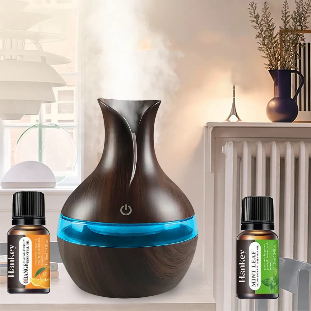 Umidificatore USB da scrivania in legno da 300 ml con 2 oli lenitivi, ideale per la casa e i viaggi