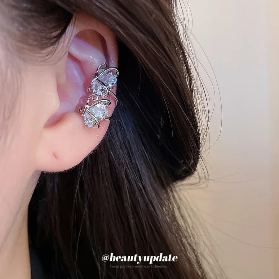 Super Flash Zircon Rhombus Bow Ear Clips Women Without Ear Piercings Simple Fashionable Temperament Ear Bone Clips Light Luxury