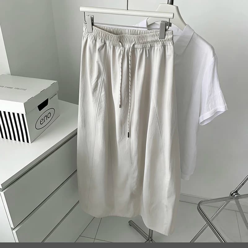 Slimming A-Line Midi Skirt for Women High Waist Workwear Style Belly Covering Draping Flower Bud Pear Shape Long Skirt