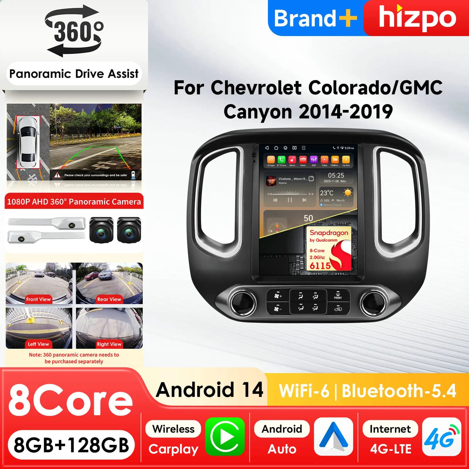 9.7'' 6115 Android Car Radio Multimedia Video Player For Chevrolet Colorado/GMC Canyon 2014-2019 AutoRadio Carplay QLED Screen