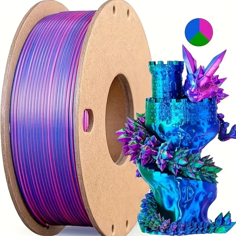 Silk Filament PLA with three colors 250 g per roll of net weight, suitable for 3D FDM printers, 3D printing material Silk PLA from 1.75 mm.