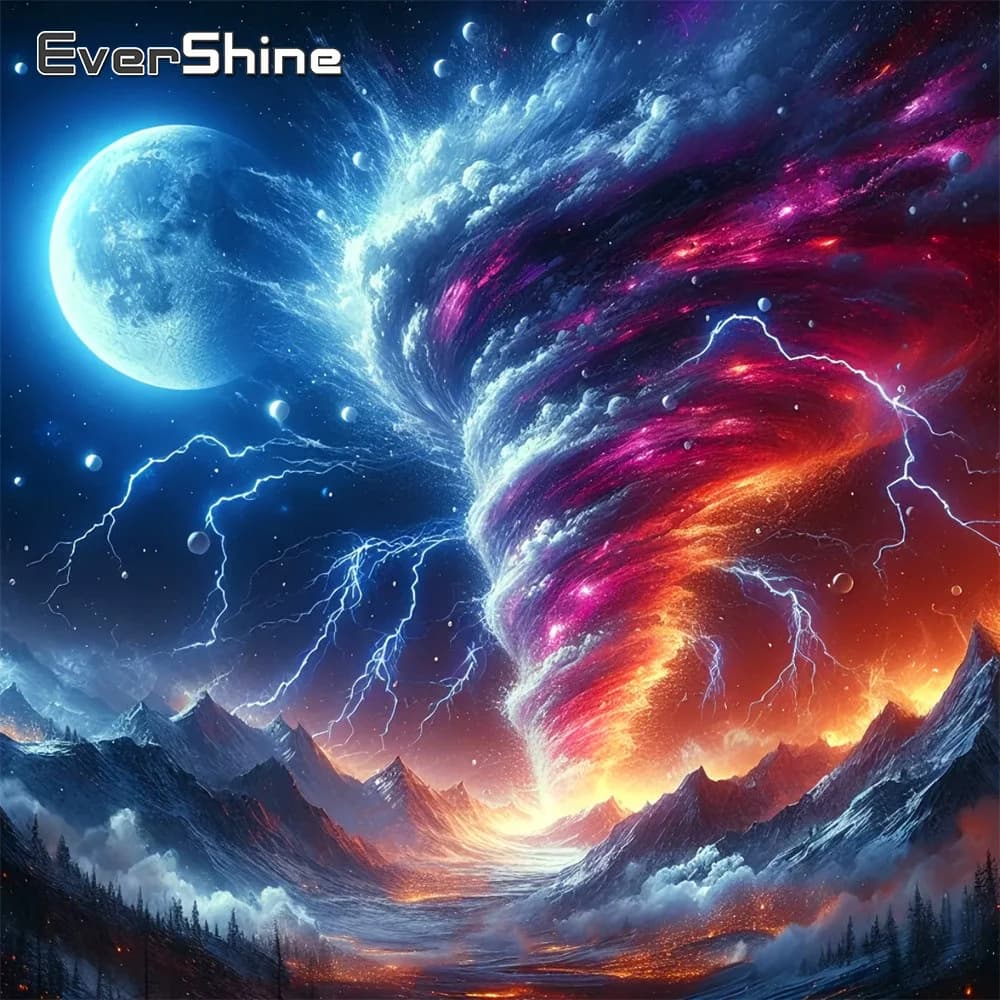 Evershine Quadro Diamantato Completo con Diamanti Quadrati, Ricamo con Strass, Paesaggio Montano, Mosaico di Diamanti, Arte Murale Luna