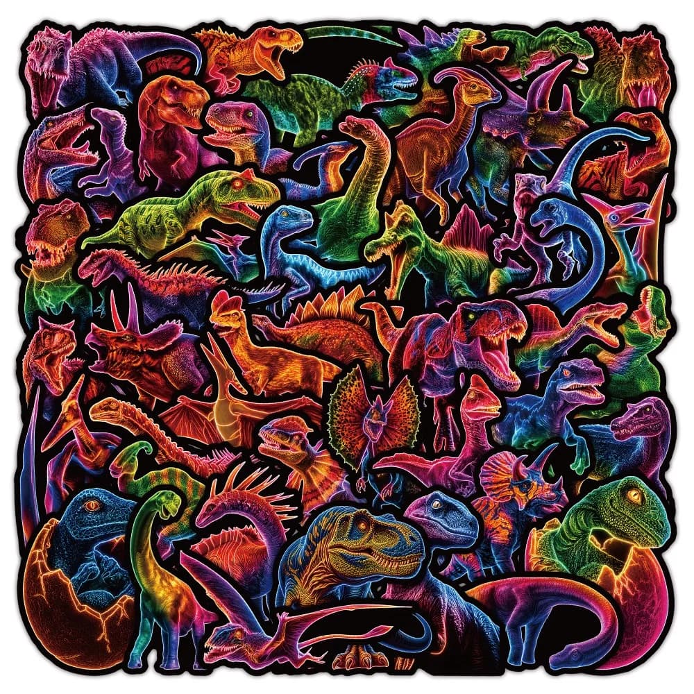 50 Pezzi Adesivi Divertenti di Dinosauri Giurassici, Stile Neon, Decorazioni Graffiti Animali, Fai-da-Te, Giocattoli per Bambini, Decalcomanie per Valigie, Laptop, Auto, Bici