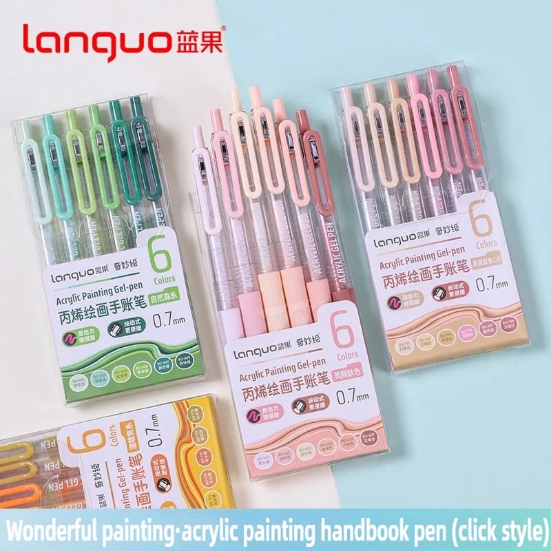 LANGUO 90/6 Colori 3D Vernice Acrilica Pennarelli Penna Gel Acrilico 1.0mm per Roccia Ceramica Vetro Cancelleria Scuola Rifornimenti d'arte