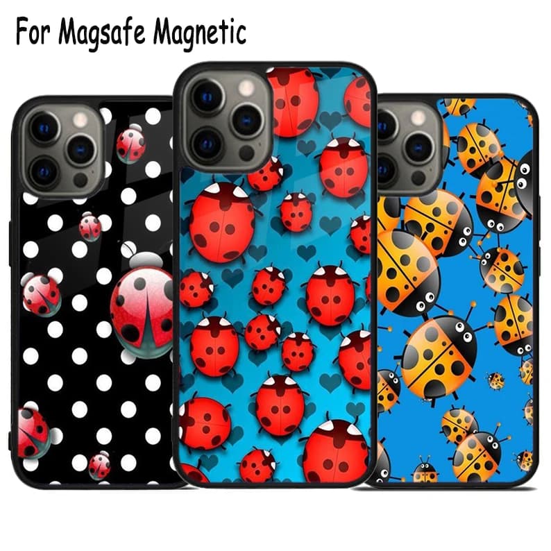 Cover per telefono Ladybug con ricarica wireless per iPhone 17 Air 15 16 16e 14 13 11 12 Pro Max Plus, cover magnetica Magsafe con paraurti