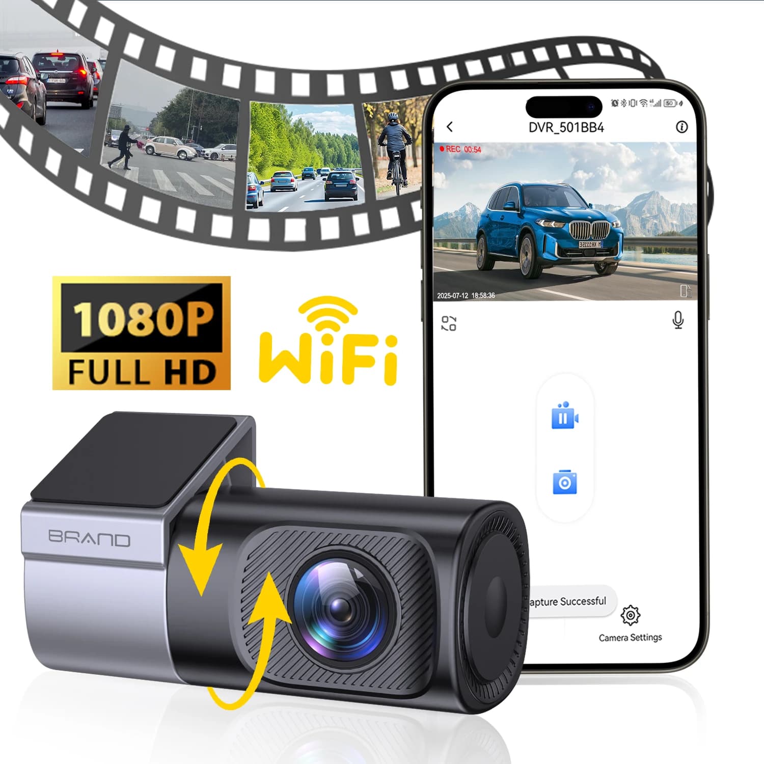 NEW DashCam for Auto 1080P HD 360 ° Auto Camera with APP Control, Smart WiFi Video Recorder, Dash Cam DVR with Front Vision