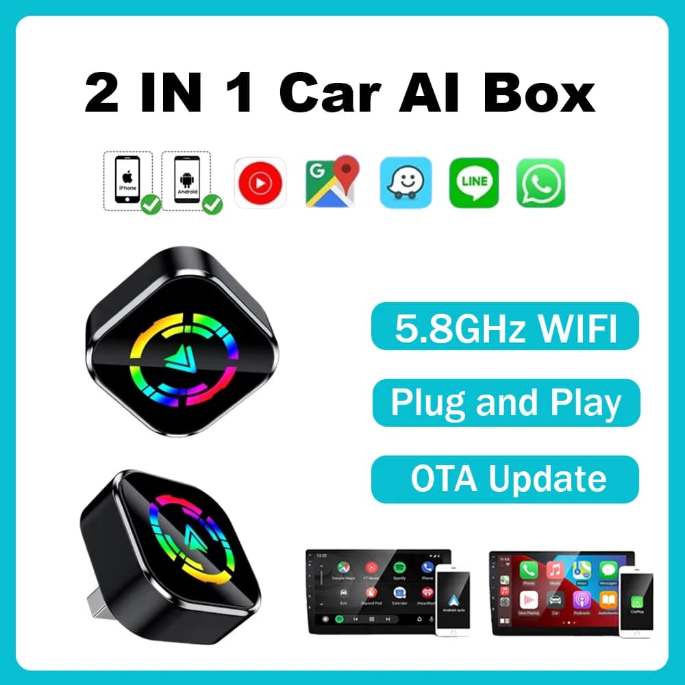 Adattatore 2 in 1 CarPlay/Android Auto, Adattatore Wireless Auto Plug & Play, Connessione WiFi Bluetooth, Accessori Auto, Sistema Intelligente