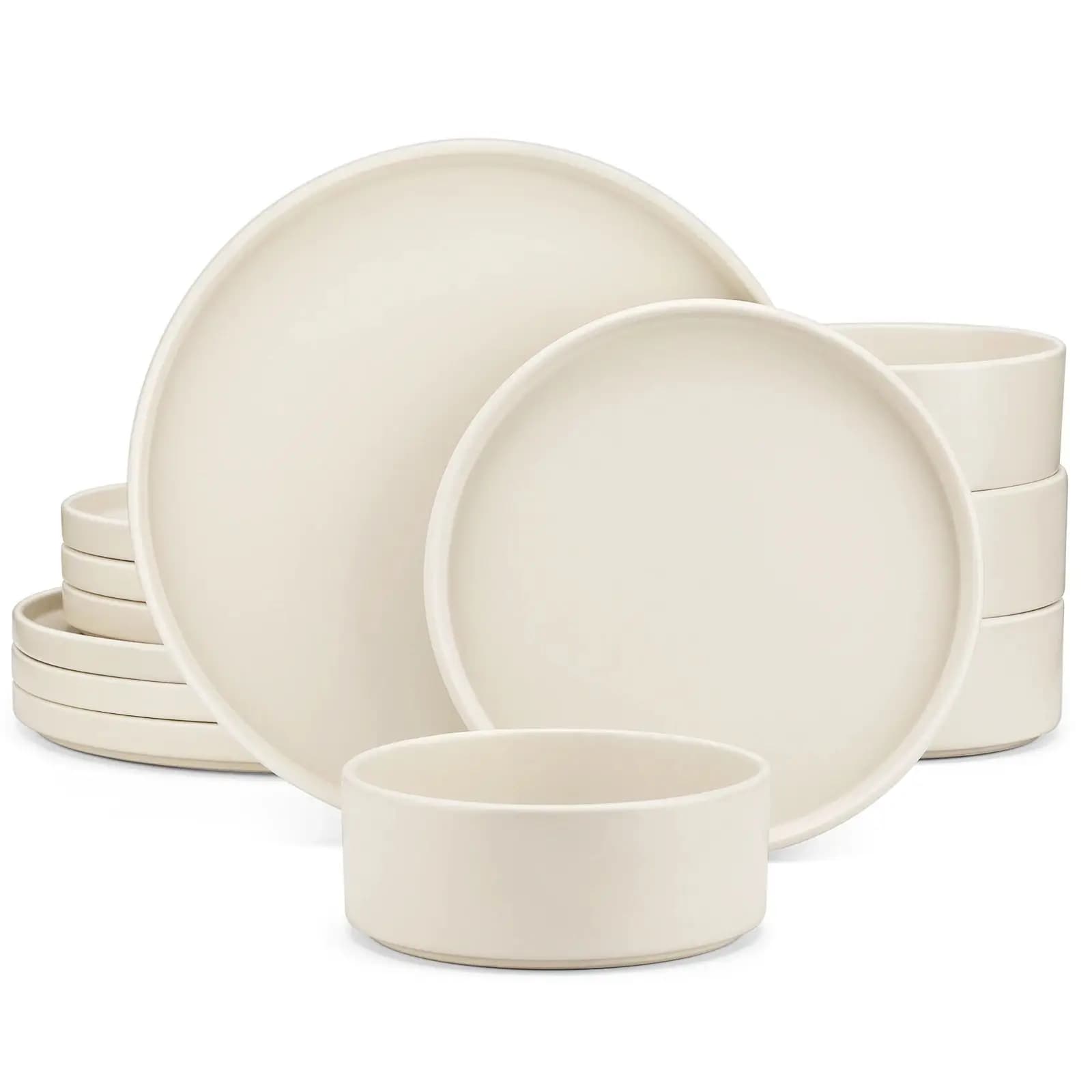 VANCASSO VENUS Serie 12/24/36 pezzi Set di stoviglie in gres bianco crema con cena/piatto da Dessert/ciotola per 4/8/12 persone