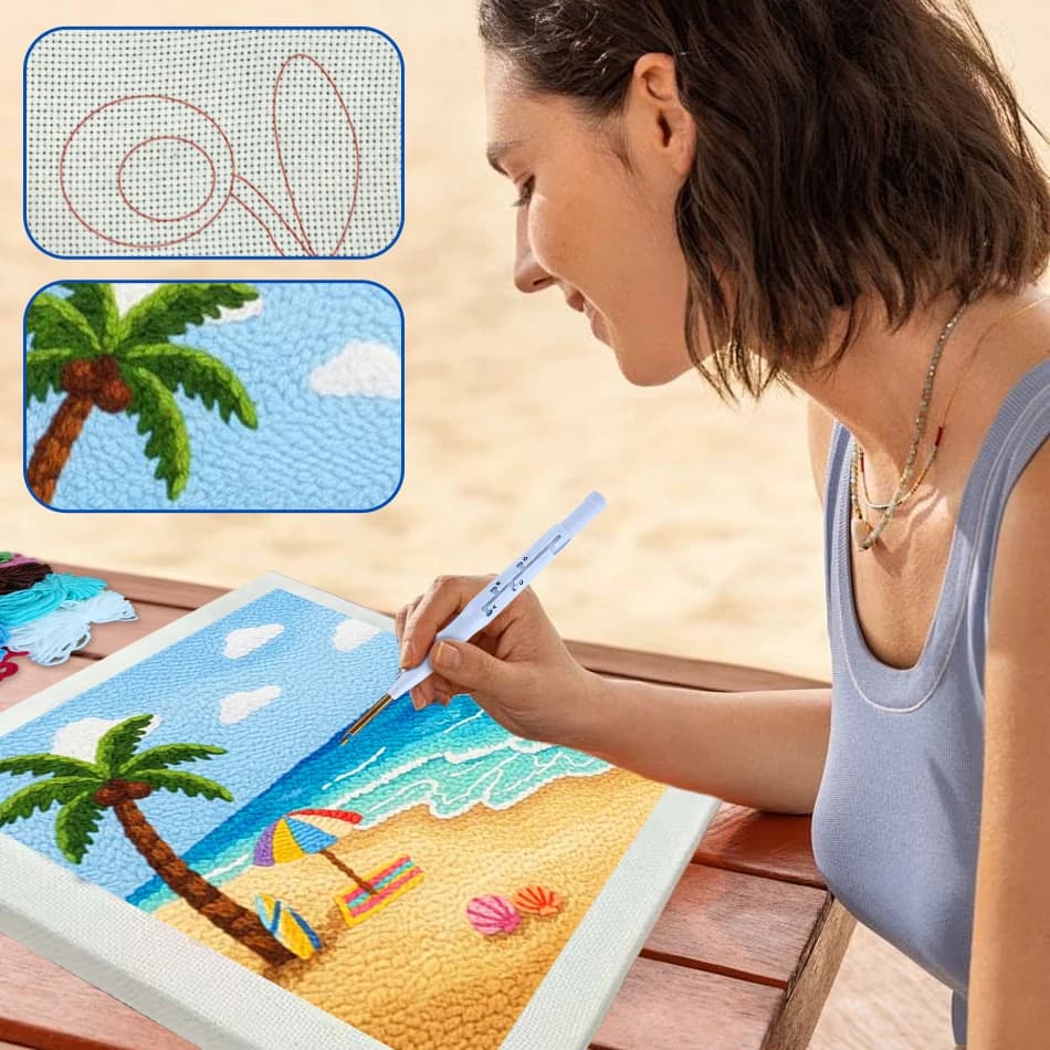GATYZTORY punch needle embroidery kit for beginners package seascape Sewing kit Yarn Knit Adults Crafts Diy Set Gifts Home Decor