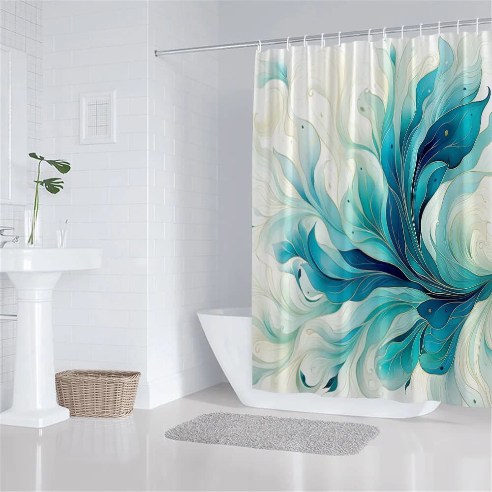 Tenda da doccia con motivo a spirale astratta e foglie, 1 pezzo con 12 ganci, per bagno e decorazioni per la casa, in poliestere, stampa piatta 2D, 70,8x70,8 pollici