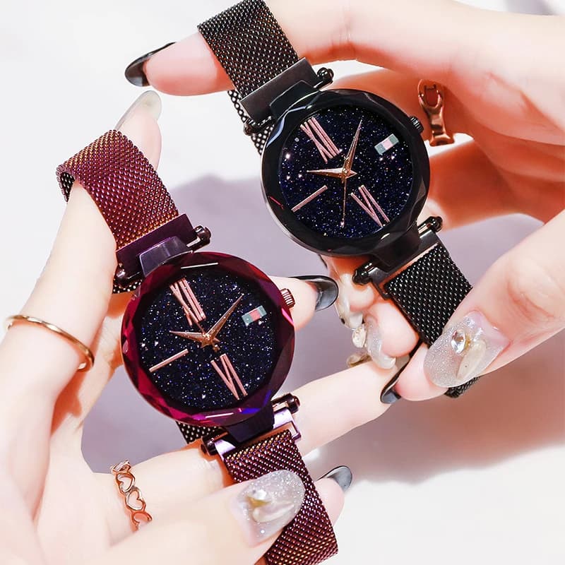 Fashionable Women's Watch Magnetic Starry Quartz Wrist Watch With Magnetic Strap Luxury Women's Wrist Watch