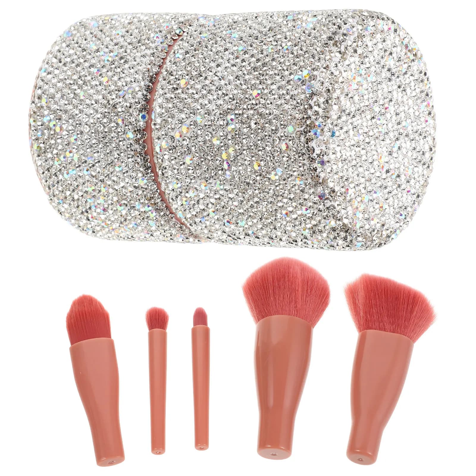 Set di 1 organizer portatile antipolvere in cristallo con strass per pennelli da trucco, ideale per fondotinta e cipria