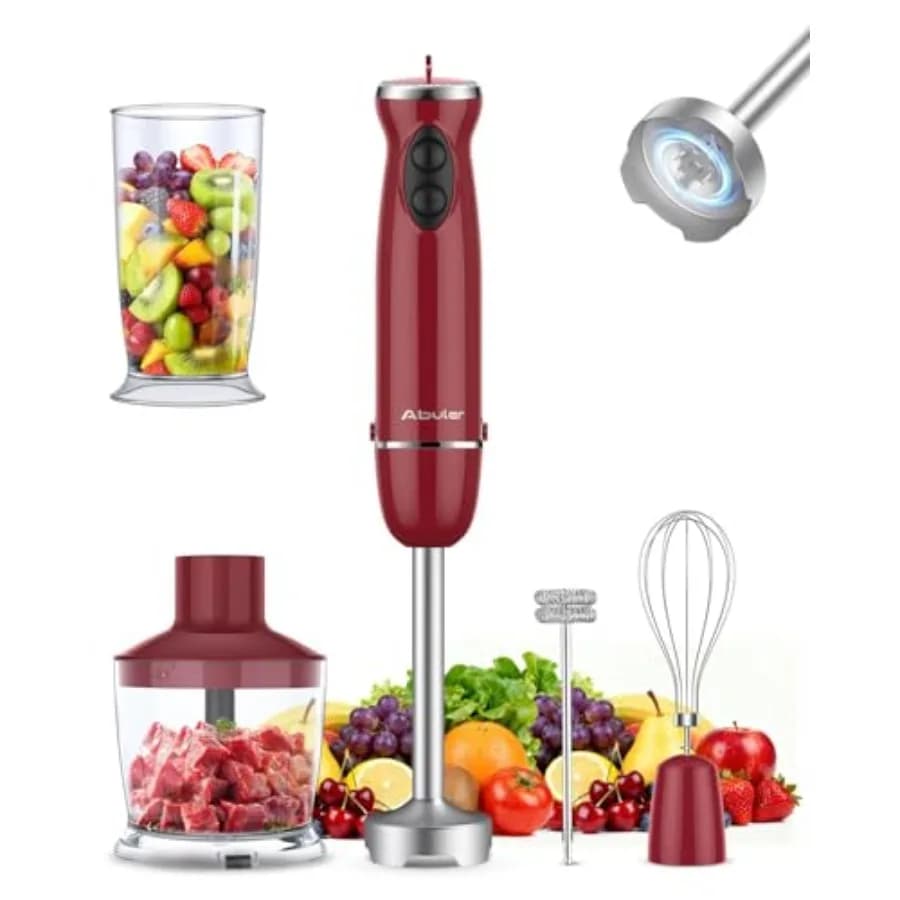 Frullatore a Immersione 5 in 1, Mixer a Immersione 1000W, Frullatore Portatile a 12 Velocità in Acciaio Inox 304 con Contenitore da 600ml