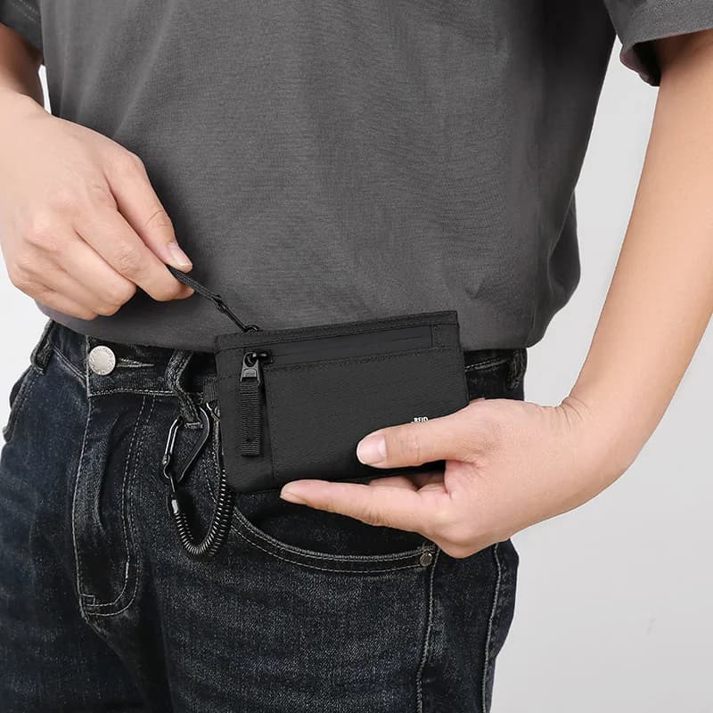 Portafoglio sottile, porta carte di credito con funzione blocco RFID, organizer tascabile per uomo donna, mini portamonete con cerniera
