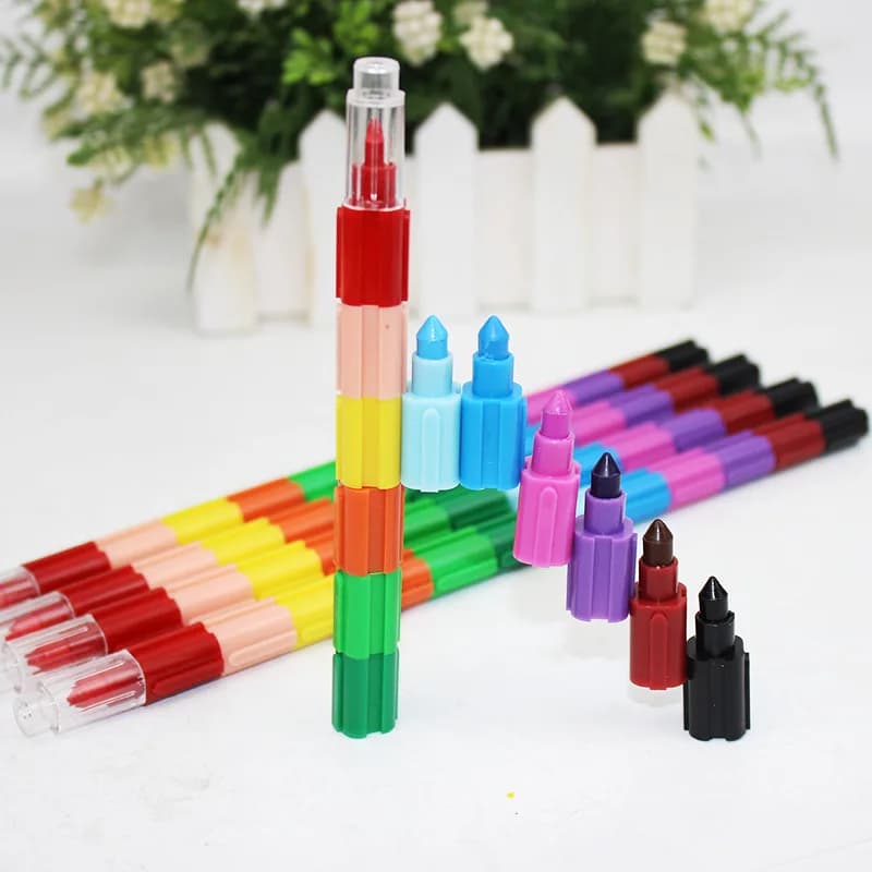 24 pezzi creativi assemblati blocchi di costruzione pastello colorato 12 pastello penna a olio C cancelleria per studenti
