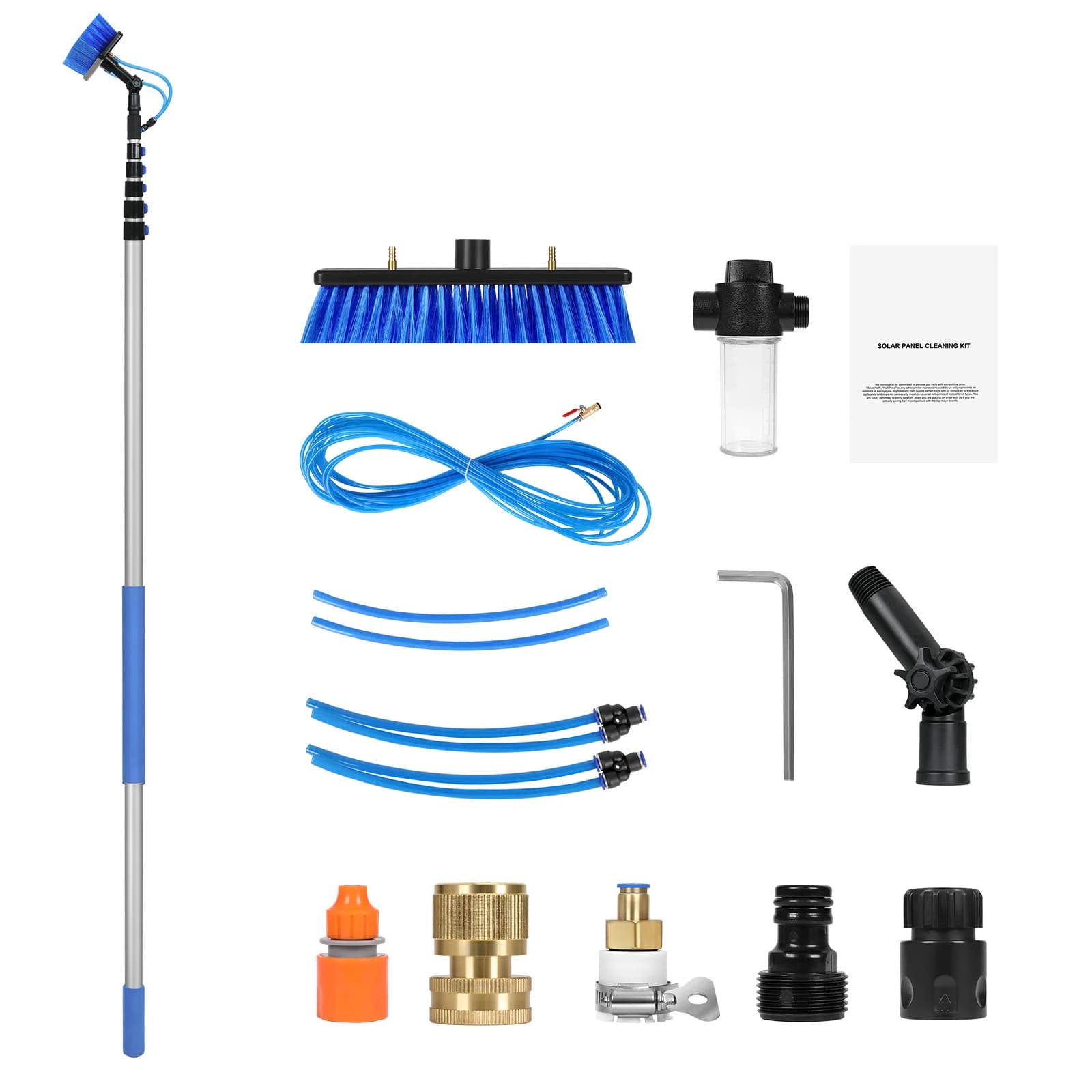 SucceBuy Kit Asta Telescopica per Pulizia Pannelli Solari 36FT con Manico Estensibile 180 ° Testina Rotante e Tubo da 20 Metri per Pannelli Solari