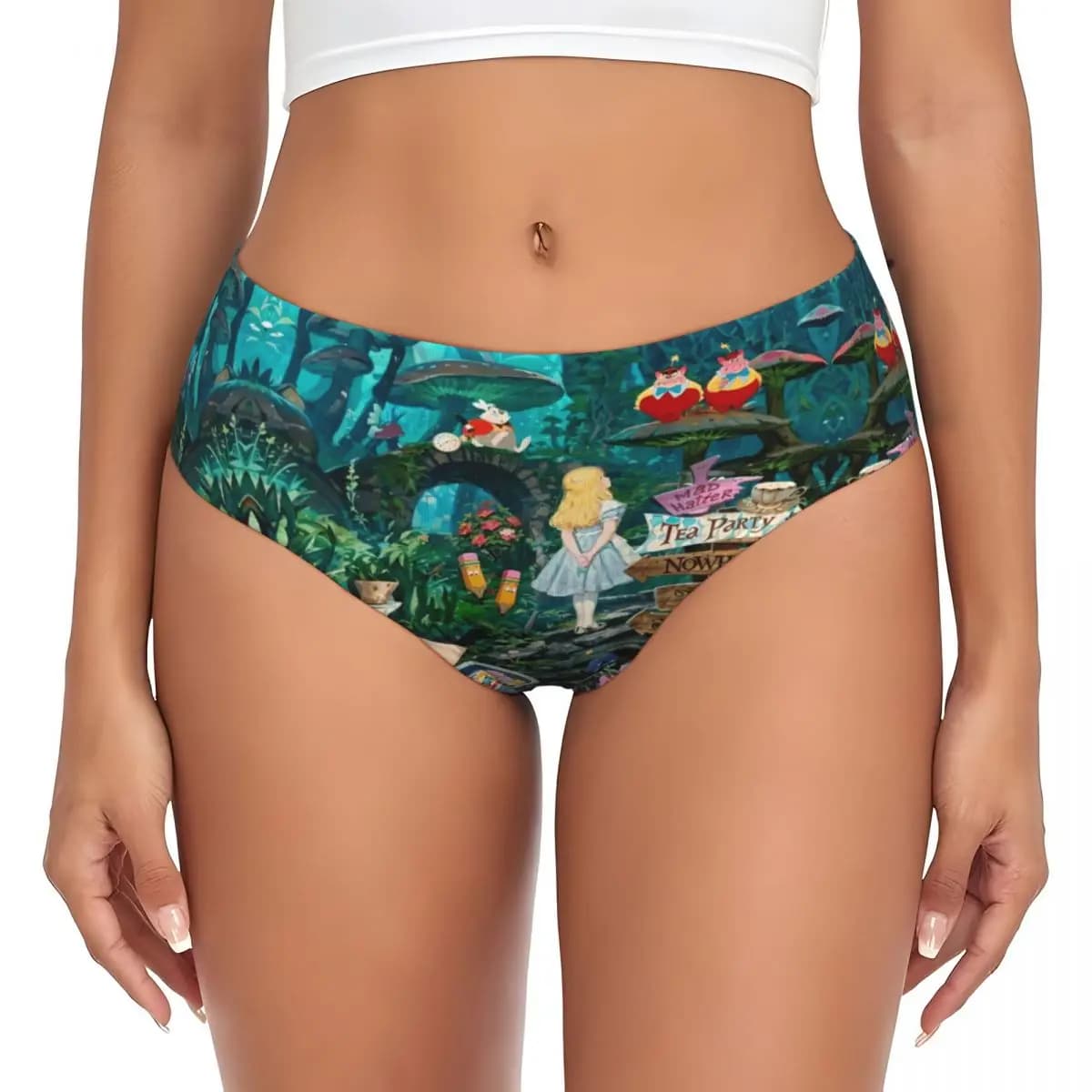 Mutandine Personalizzate da Donna Alice nel Paese delle Meraviglie, Biancheria Intima Femminile Morbida, Slip Alice Coniglio Bianco e Gemelli