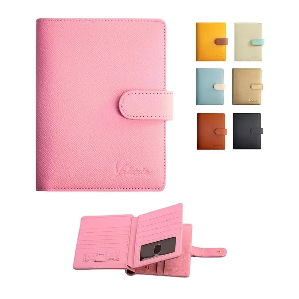 Portafoglio da viaggio per passaporto con AirTag RFID a 3 scomparti, 21 tasche e slot per carte (Rosa Chiaro, 6 * 4 pollici)