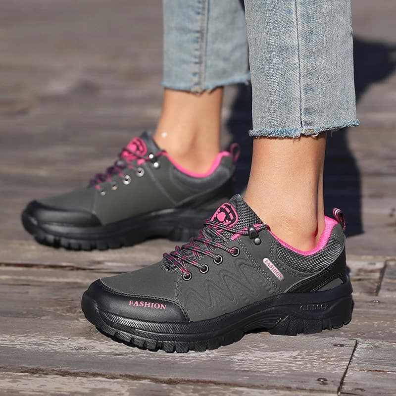 Scarpe da trekking per esterni da donna con suole antiscivolo nere e rosa Scarpe sportive alla moda Scarponi da trekking da corsa in rete traspirante