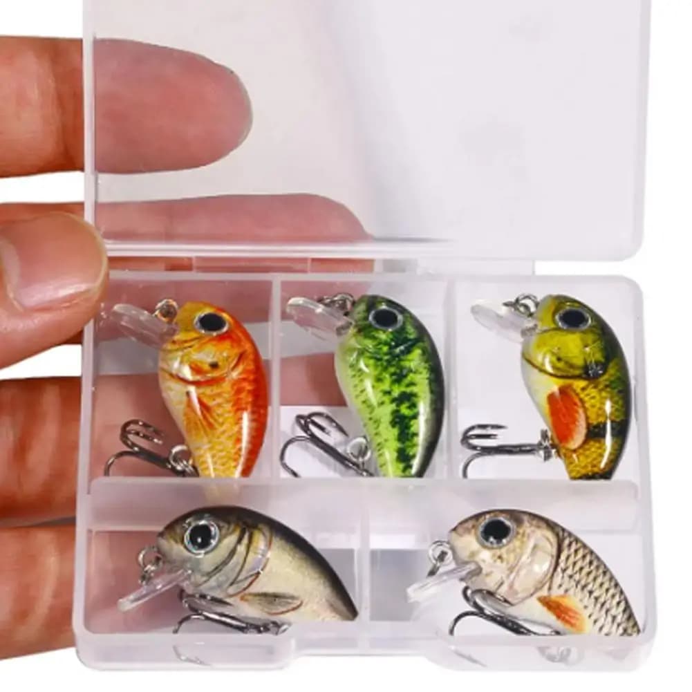 5Pcs Mini Crankbait Fishing Lures Kit 3cm Ultralight Wobblers Topwater Swimbaits With Tackle Box For Bass Trout Perch