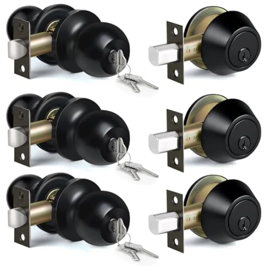 Set di 3 Maniglie per Porte Esterne con Chiave Unica e Serrature a Cilindro Singolo, Set di Serrature per Porte Esterne per Ingresso e Fronte