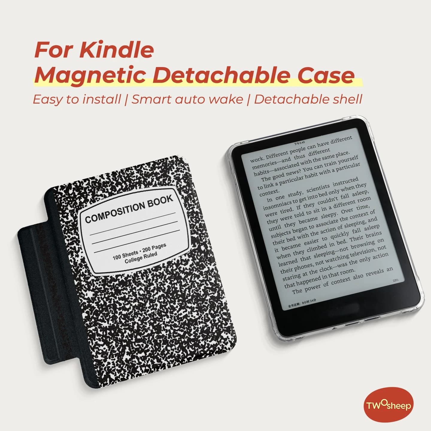 Custodia Twosheep per Kindle 11a Generazione Colosoft Paperwhite 12a 11a 10a 7a Generazione Magnetica Staccabile con Retro Trasparente e Funzione Auto Wake Stile Notebook