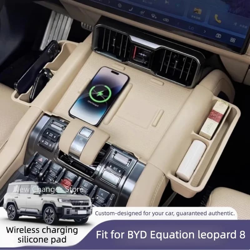 Per BYD Equation Leopard 8 2025 2026: Accessori di modifica per la scatola portaoggetti del controllo centrale con pad in silicone per ricarica wireless