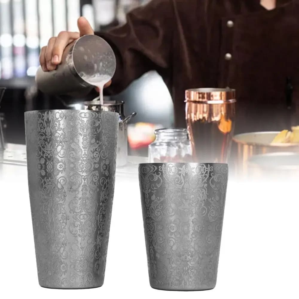 Set da 2 pezzi con shaker Boston a motivo inciso, in acciaio inossidabile, set di shaker per cocktail in metallo argentato, shaker in acciaio inossidabile.