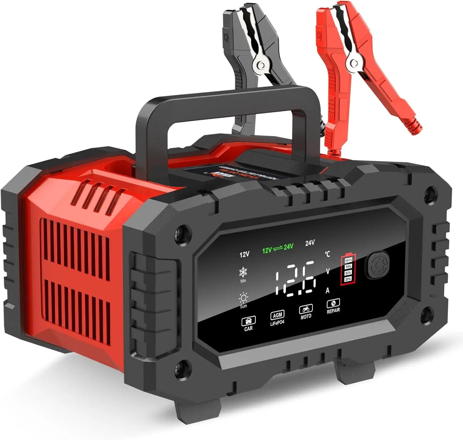 Caricabatteria automatico 20A 12V/24V con modalità di riparazione, funzione invernale per batterie a ciclo profondo in gel AGM per auto