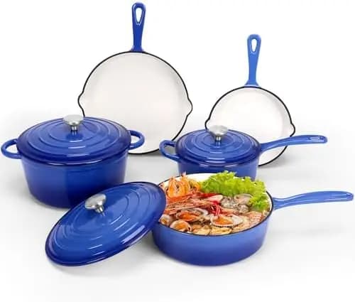 Set di Pentole in Ghisa Smaltata Antiaderente, 5 Pezzi con Coperchi, Padella, Tegame e Pentola Olandese per Tutti i Tipi di Fornelli